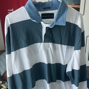Abercrombie & Fitch Blue and White Polo Shirt Classic Stripes